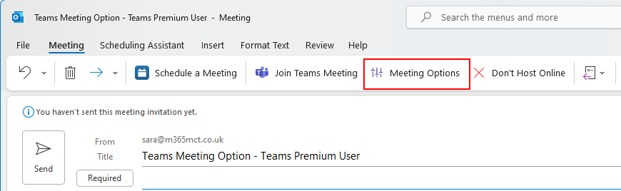 Setting Teams Meeting Options